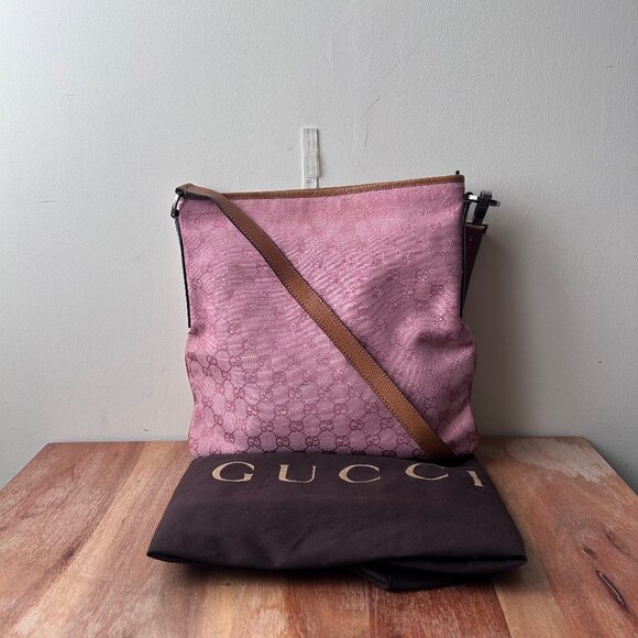 Gucci  GG CANVAS Vintage Messenger Bag Pink/Brown - Picture 1 of 15